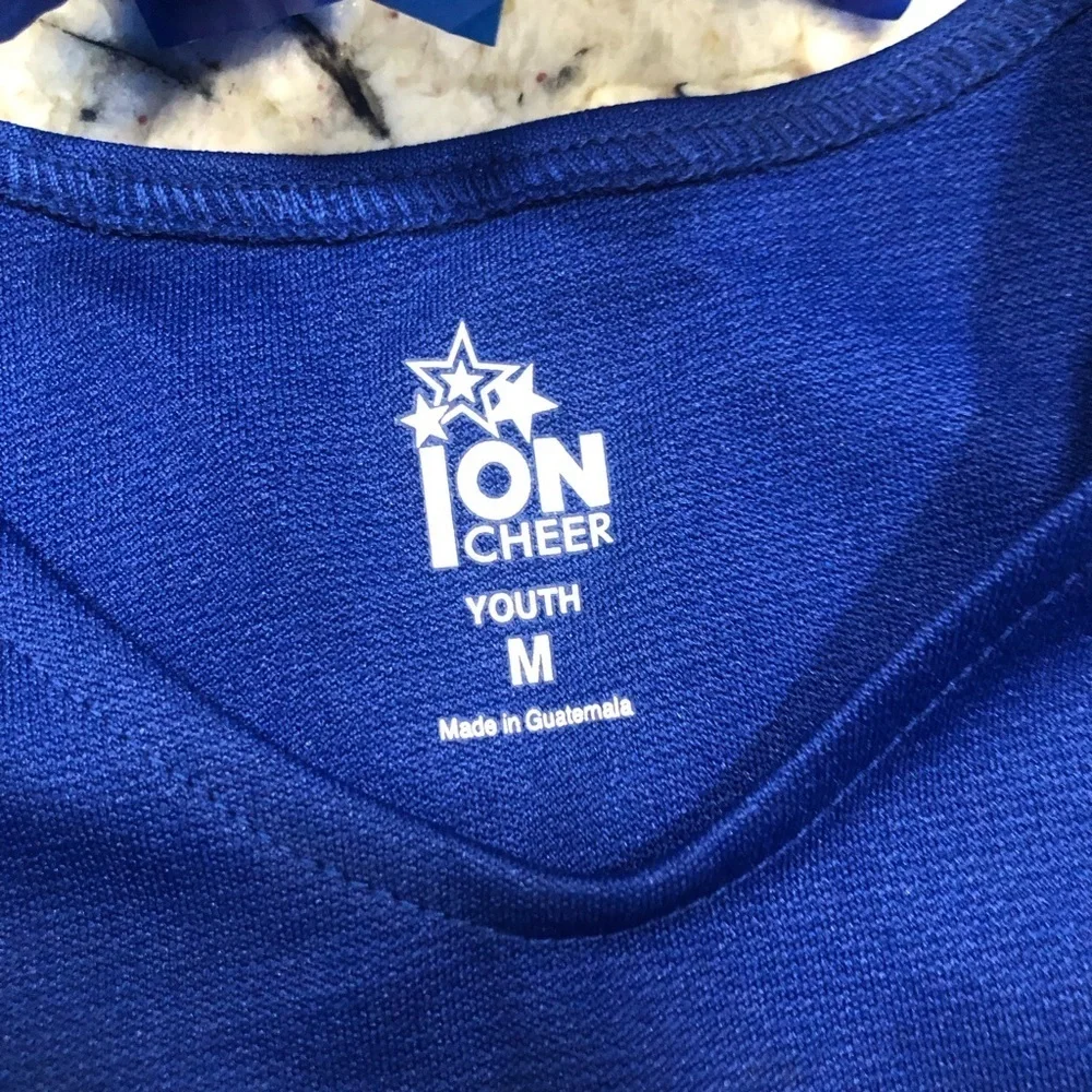 Blue Cheerleading Uniform with Pom Poms size medium youth